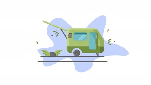 Animated Camper Trailer in Flat Design Style