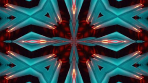 Abstract Teal Red Kaleidoscope Pattern Digital Vidios Design Symmetrical Fractal Geometry Background