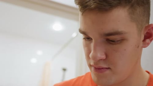 Close Up Man Looking Focused Indoors