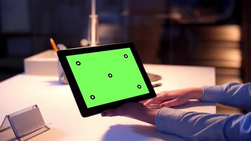 Business Deadline and Technology Concept - Businesswoman with Chroma Key Green Touch