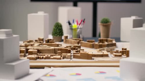 Close Up of Blueprints and Planning Materials for Urban Real Estate Development