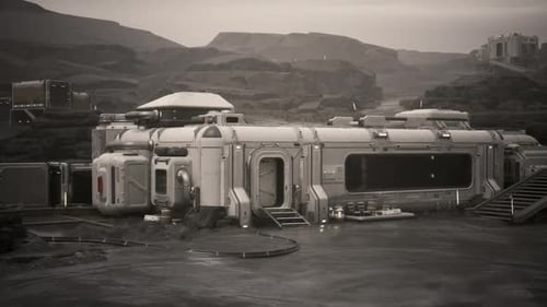Colonist Base on a Rocky Planet with Futuristic Buildings