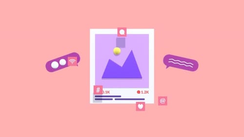 Social Media Post Animation with Likes Comments and Speech Bubbles.