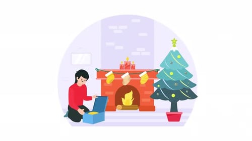 Animated Christmas Scene with Person and Fireplace