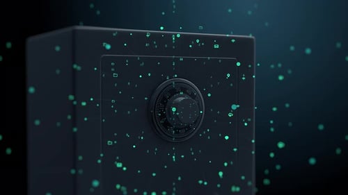 Digital Safe with Glowing Cyber Security Data Network