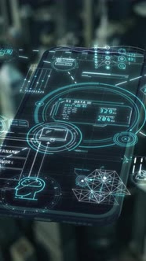Futuristic Holographic UI Display on Smartphone Screen