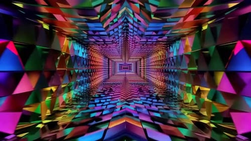 Animation 3D de tunnel géométrique multicolore infini