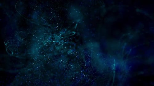 Abstract motion background shining blue particles. Shimmering Glittering Particles With Bokeh.