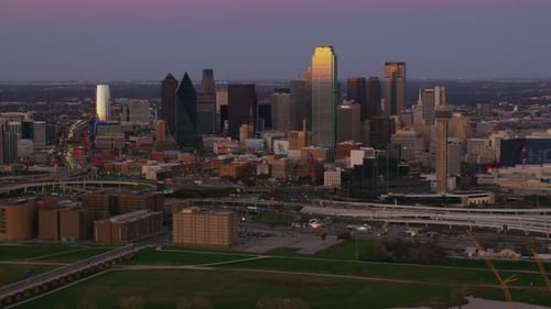 Dallas, Texas Circa-2017, Aerial View of Dallas, Texas at Dusk Aerial