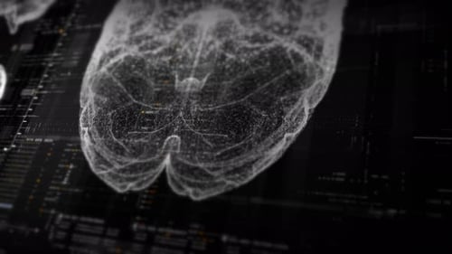 Futuristic 3D Digital Brain Scan with HUD Elements