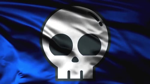 Animated Skull Icon on Waving Blue Fabric Background
