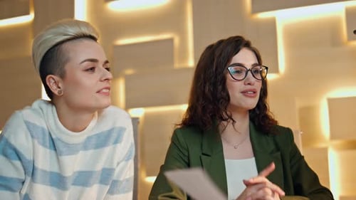 Successful Managers Cooperating Office Conference Close Up Women Talking Ceo