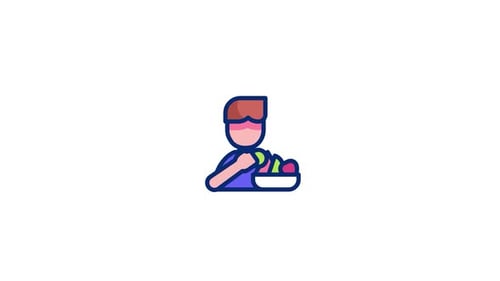 Animated Flat Design Icon of Person Eating Fruit Bowl