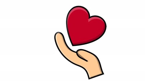 Flat Design Animation of Hand Holding Red Heart