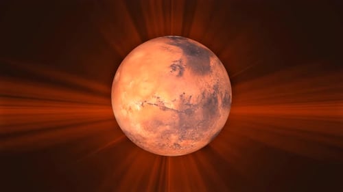 Front view of rotating 3d mars planet with background. Vd 851