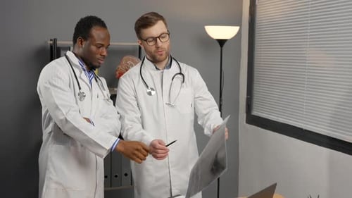 Two Doctors Analyzing X-Ray in Office