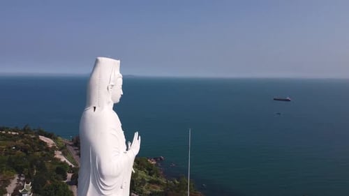 Magnificent View of White Lady Buddha Linh Ung Pagoda on Idyllic Scenic View