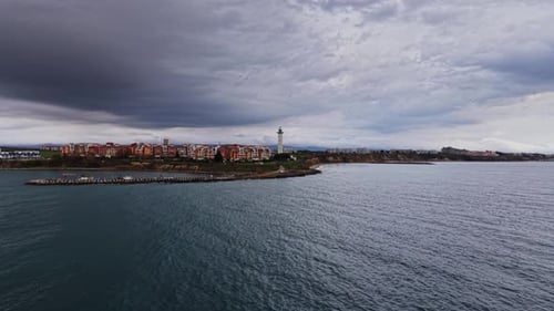 Aerial view of the coastline near a lighthouse in Bulgaria