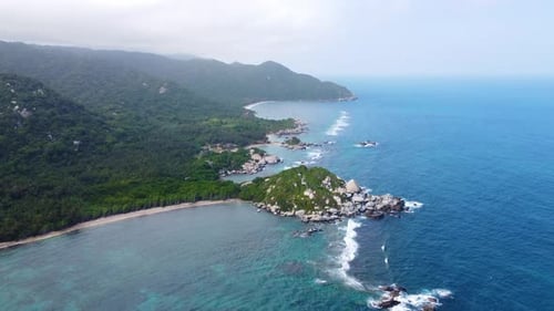 Incredible panoramic view of the coasts of the beaches in Santa Marta, Colombia