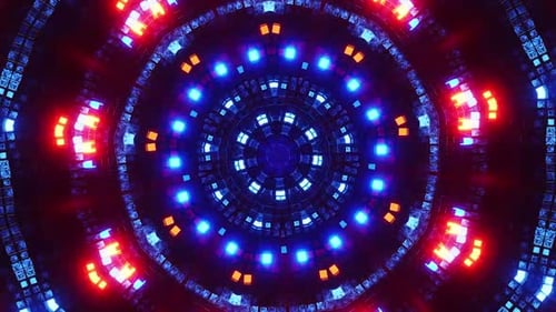 Dynamic abstract kaleidoscope with vibrant neon lights pulsing