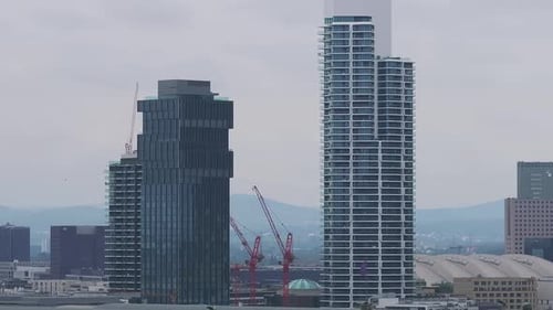 Aerial View of Frankfurt Skyline with Messe Frankfurt and Messeturm