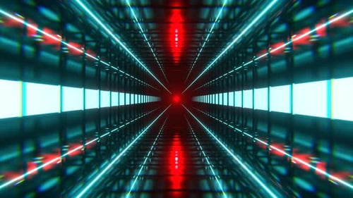 Cyan And Red Square Neon Tunnel Background VJ Loop l 4K
