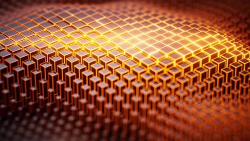 Animated Geometric Cubes Grid with Glowing Data Flow