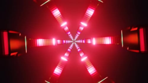 Animación de neón vibrante con luces y formas geométricas giratorias