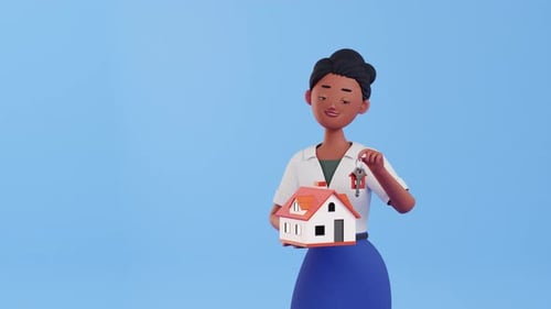 3D Animated Woman Holding House Model and Keys