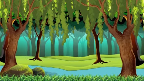 Zeichentricksee im Wald 4K