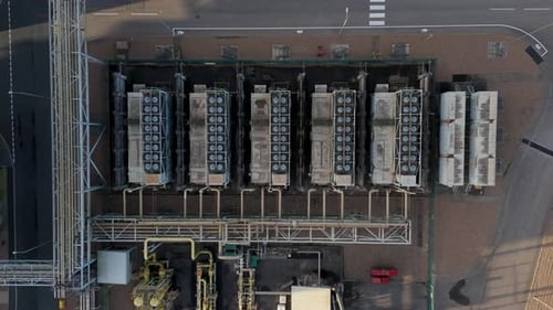 Aerial view of industrial equipment, United Kingdom.