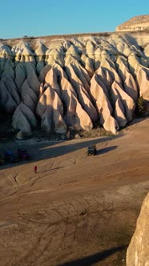 Cappadocia Landscape With Horses and Safari Vehicles Vertical Video