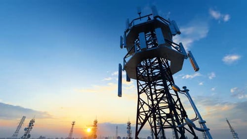 Aerial View of Cell Towers at Sunset