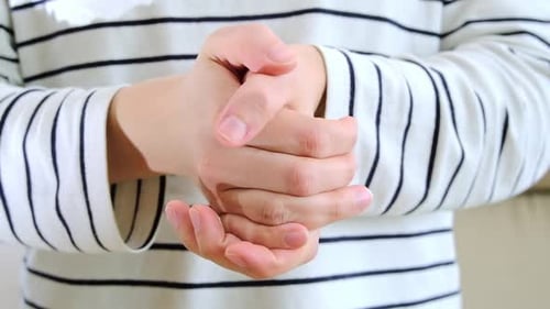 Closeup View Young Woman Hands Applauding Clapping Blurred Background
