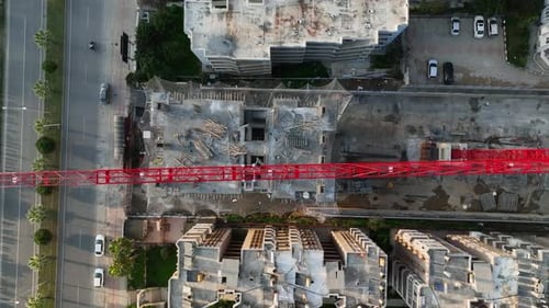 Aerial View to the Construction Works on the Roof of a Multistorey Building