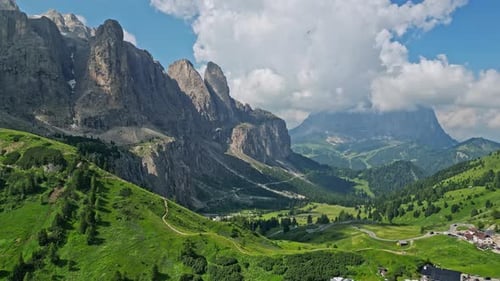 Aerial View of the Nature Landscape of the Dolomite Alps Italy
