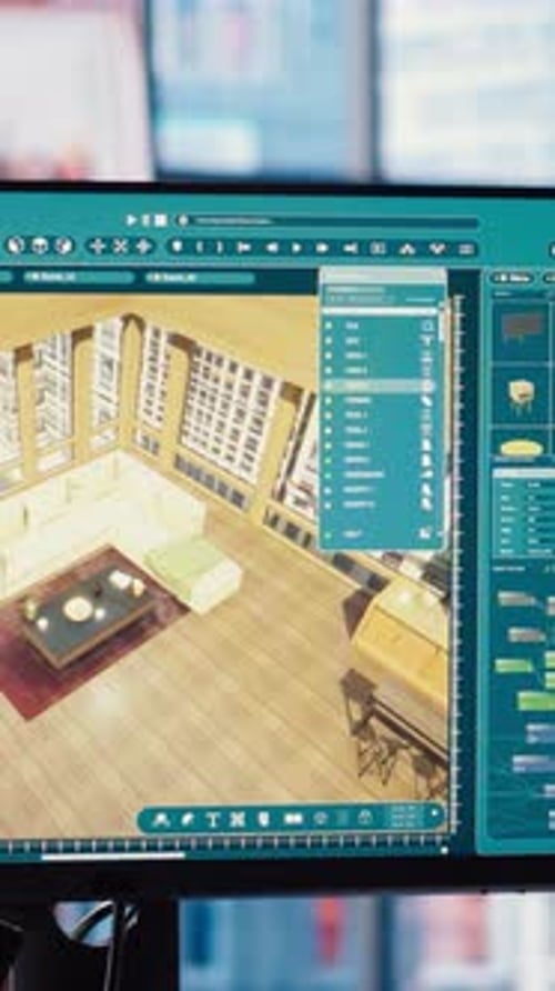 Freelancer que trabaja desde casa trasladando activos en un programa de modelado 3D
