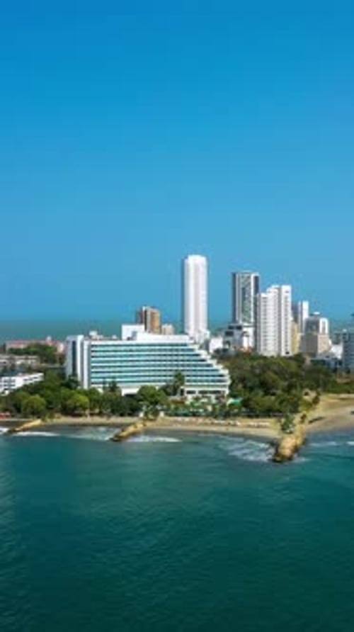 Cartagena Colombia Modern Skyscrapers Business Apartments Hotels Aerial View Hyperlapse Vertical