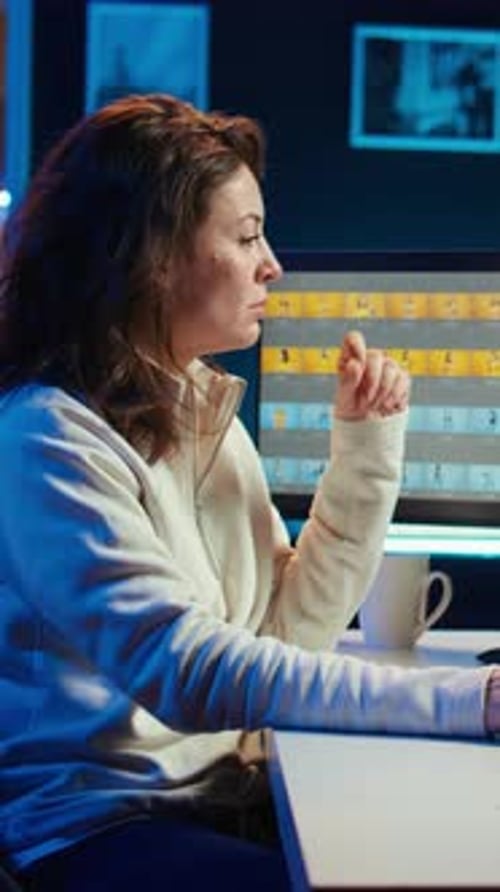 Woman Works at Computer Late at Night