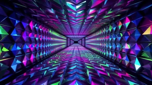 Neon Geometric Crystal Tunnel VJ Loop Abstract 3D Animation