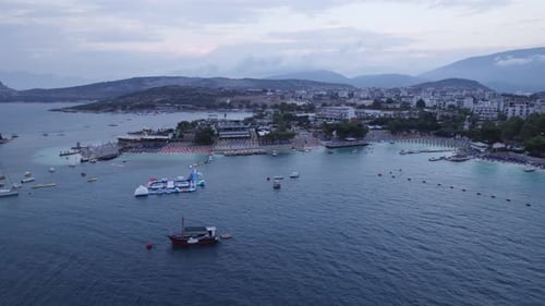 Aerial view of touristic coastline and small islands - Ksamil, Albania