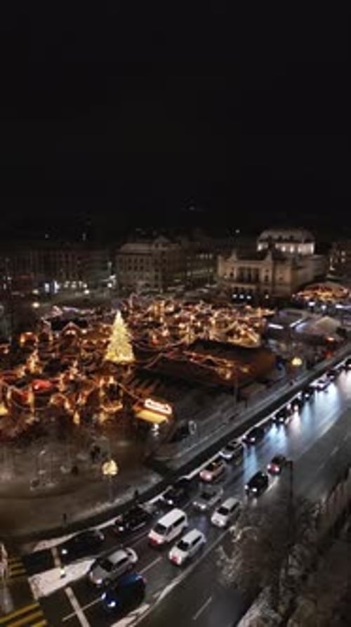 Zurich, Switzerland Aerial view of the Zurich Christmas Market, the Weinachsdorf