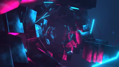 Cyan And Pink Strobe Floating Cube Tunnel Background Vj Loop In 4K