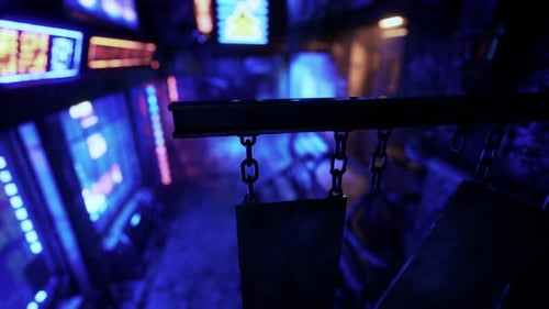 Array of Television Screens in Dark Room