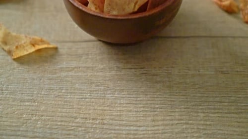 Bowl of Crispy Taro Chips Close Up