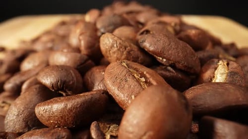 Beautiful coffee beans. Close-up macro video. 4K