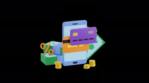 mobile banking application, smartphone and credit cards animation. 3d render
