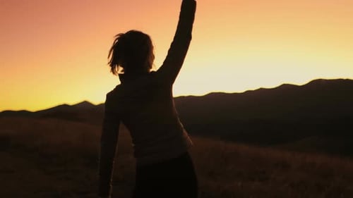 Woman Dancing Outdoor Evening Mountain Sunset Sky