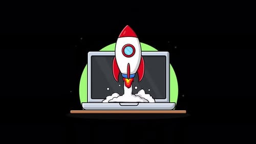 Startup Rocket Launch Animation from Laptop in Flat Design
