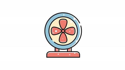 Animated Flat Design Desk Fan Icon Loop